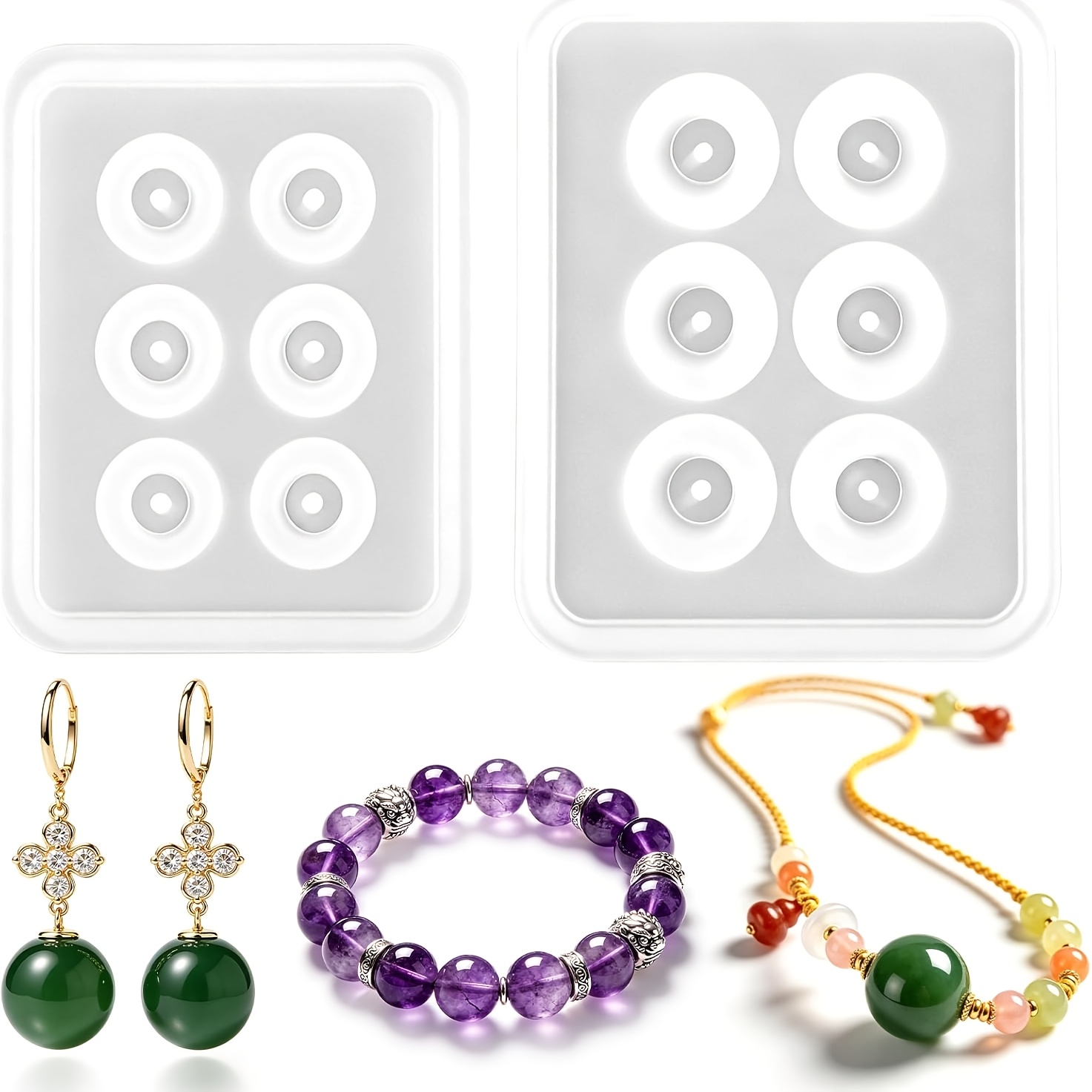 Resin Jewelry Kit - Dos moldes perforados de silicona esféricos,