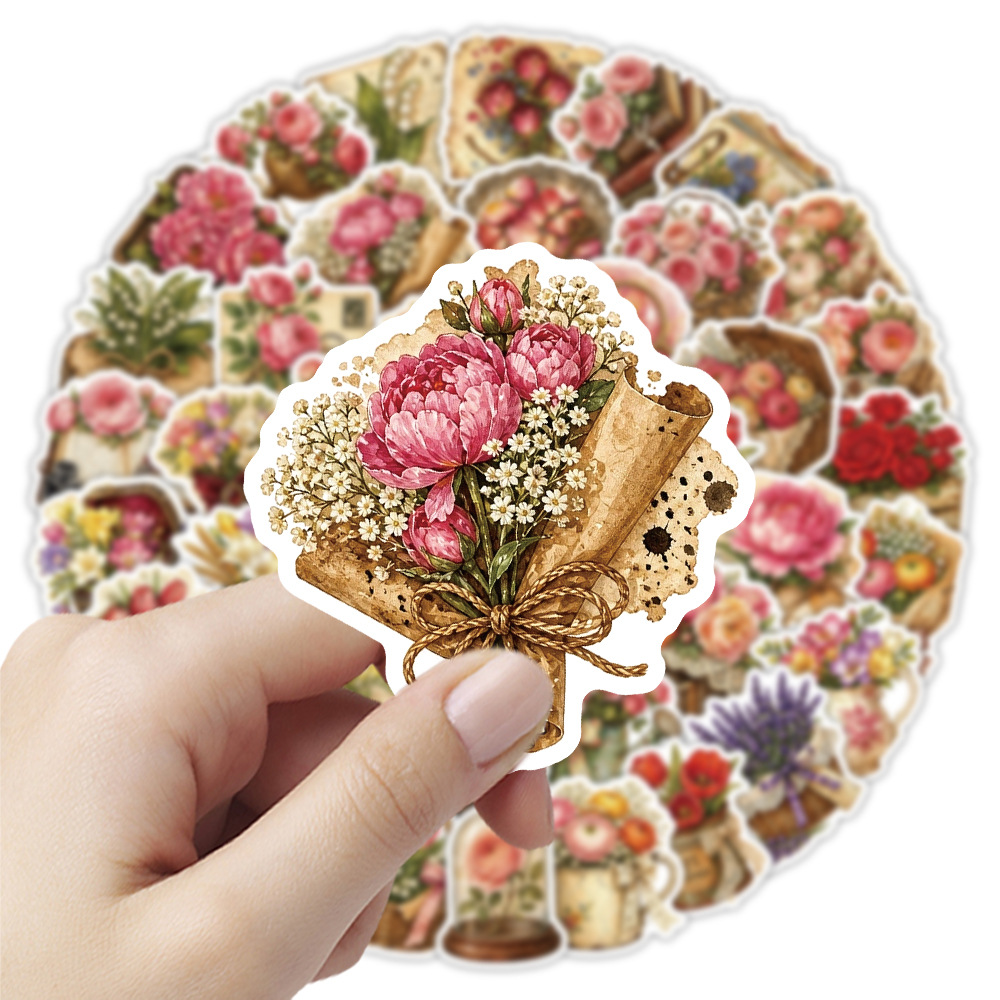 Dried Flower Bulk - 50 Pegatinas Florales Vintage, Calcomanías Retro